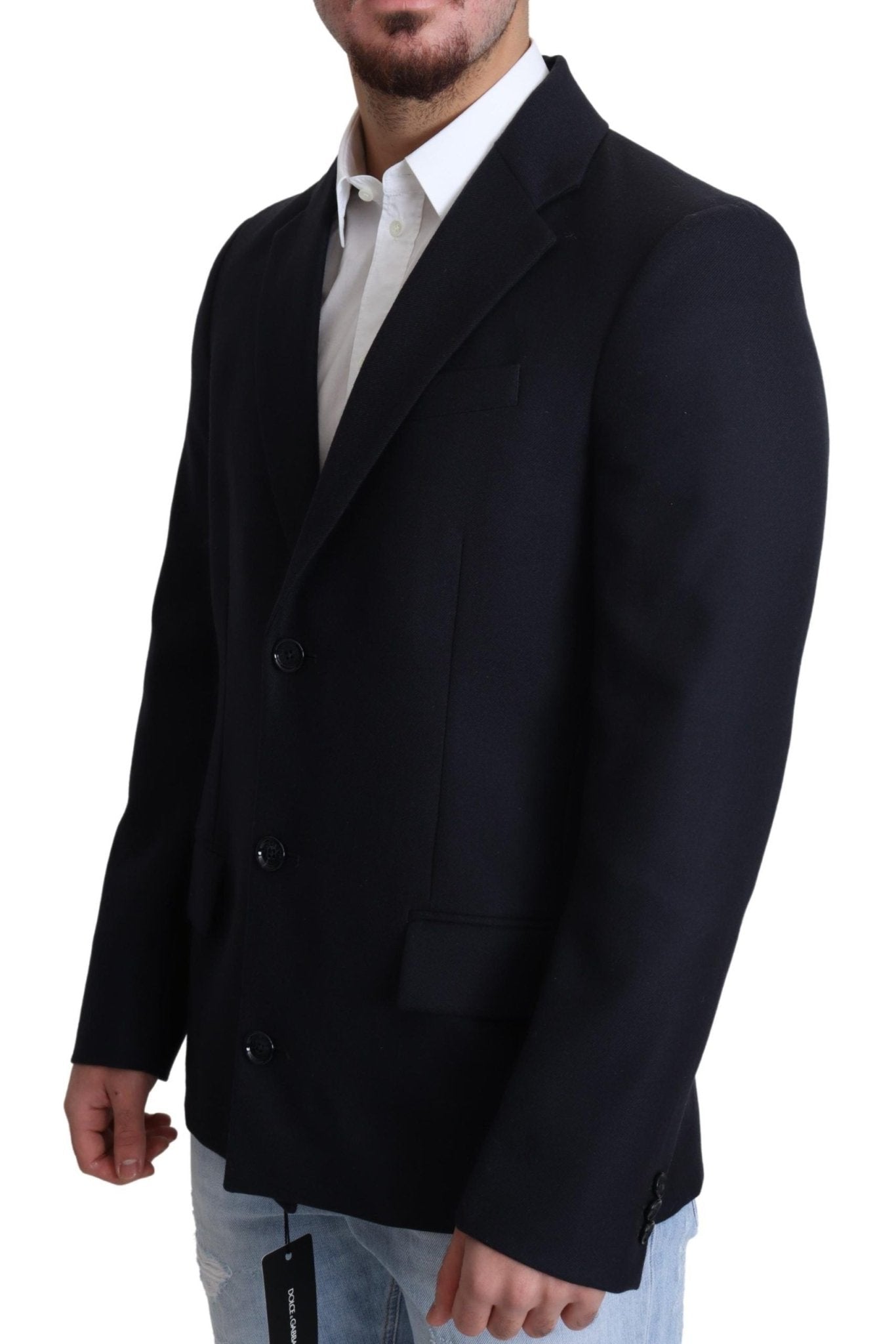 Dolce & Gabbana Elegant Dark Blue Virgin Wool Men's Coat - Sandy Store ByNet