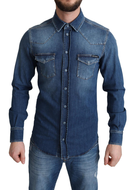 Dolce & Gabbana Elegant Denim Long Sleeve Casual Shirt - Sandy Store ByNet