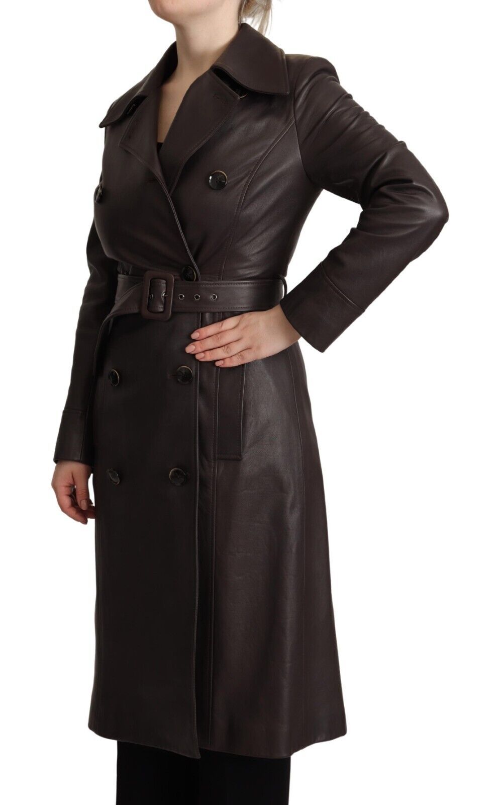 Dolce & Gabbana Elegant Double - Breasted Lambskin Leather Coat - Sandy Store ByNet