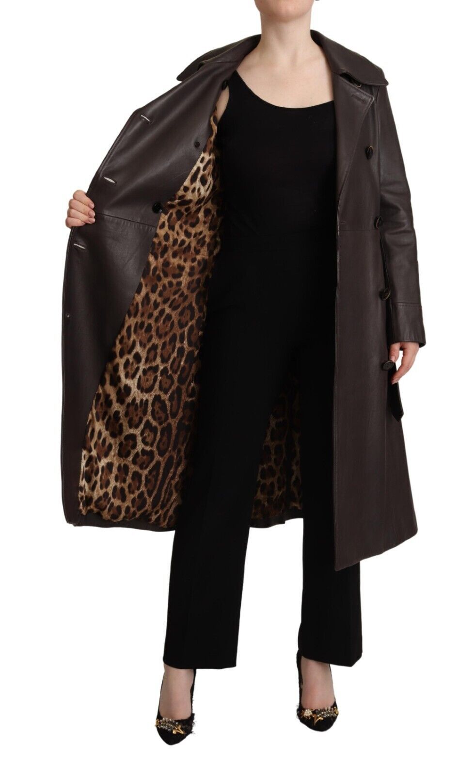 Dolce & Gabbana Elegant Double - Breasted Lambskin Leather Coat - Sandy Store ByNet