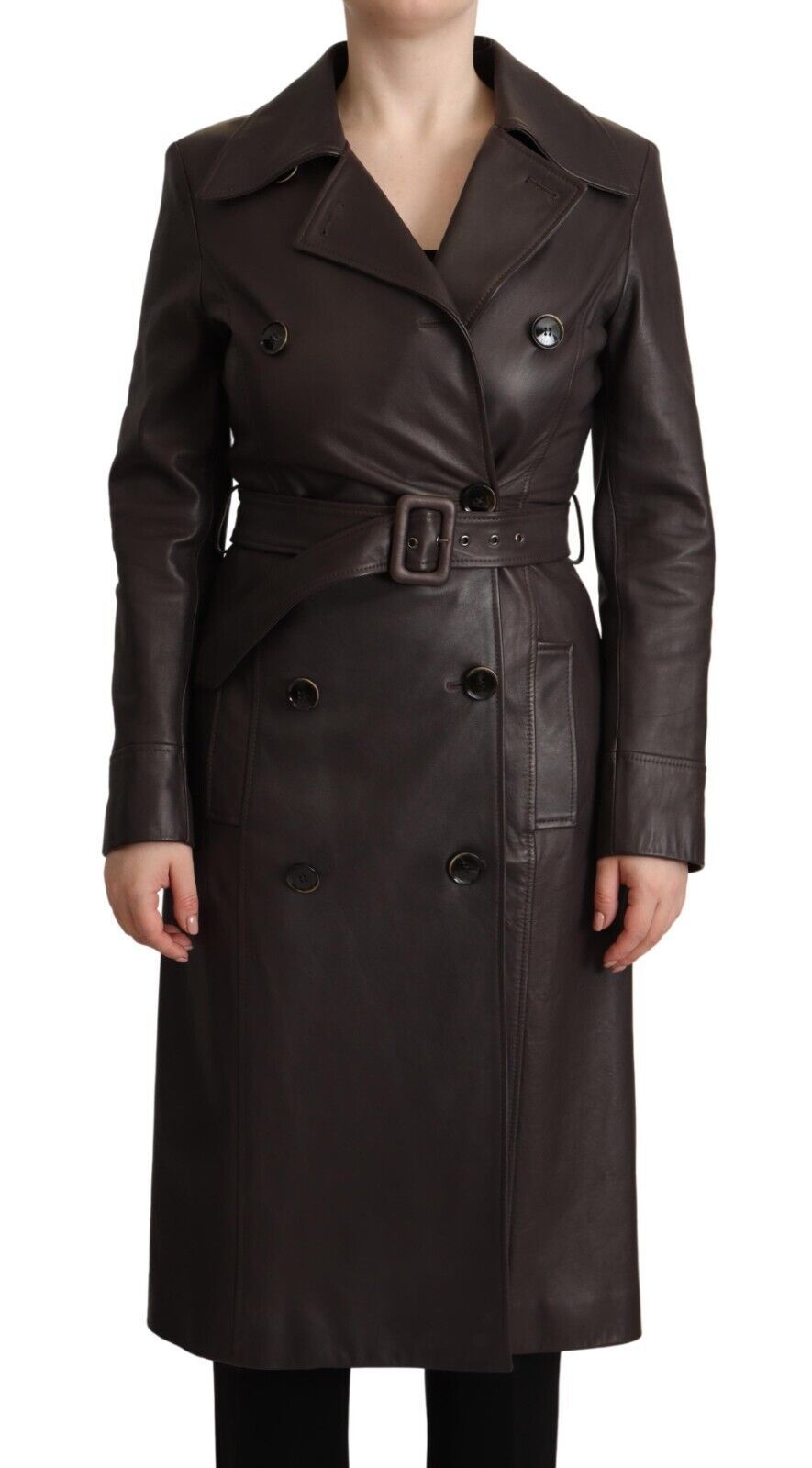 Dolce & Gabbana Elegant Double - Breasted Lambskin Leather Coat - Sandy Store ByNet