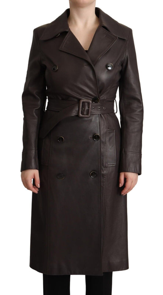 Dolce & Gabbana Elegant Double - Breasted Lambskin Leather Coat - Sandy Store ByNet