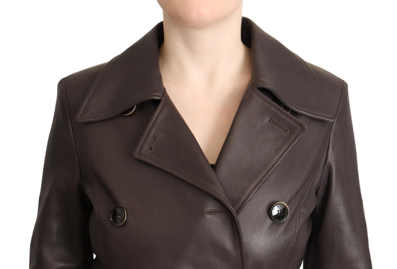 Dolce & Gabbana Elegant Double - Breasted Lambskin Leather Coat - Sandy Store ByNet