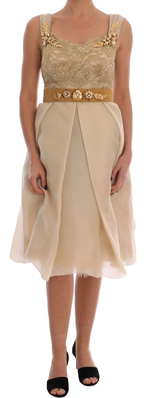 Dolce & Gabbana Elegant Embellished Lace & Organza Silk Dress - Sandy Store ByNet