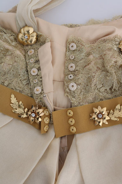 Dolce & Gabbana Elegant Embellished Lace & Organza Silk Dress - Sandy Store ByNet