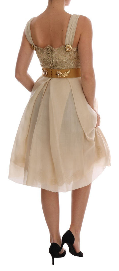 Dolce & Gabbana Elegant Embellished Lace & Organza Silk Dress - Sandy Store ByNet