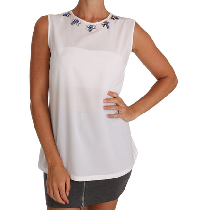 Dolce & Gabbana Elegant Embellished Sleeveless Silk Blouse - Sandy Store ByNet