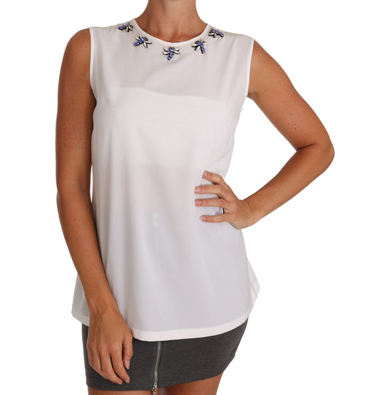 Dolce & Gabbana Elegant Embellished Sleeveless Silk Blouse - Sandy Store ByNet