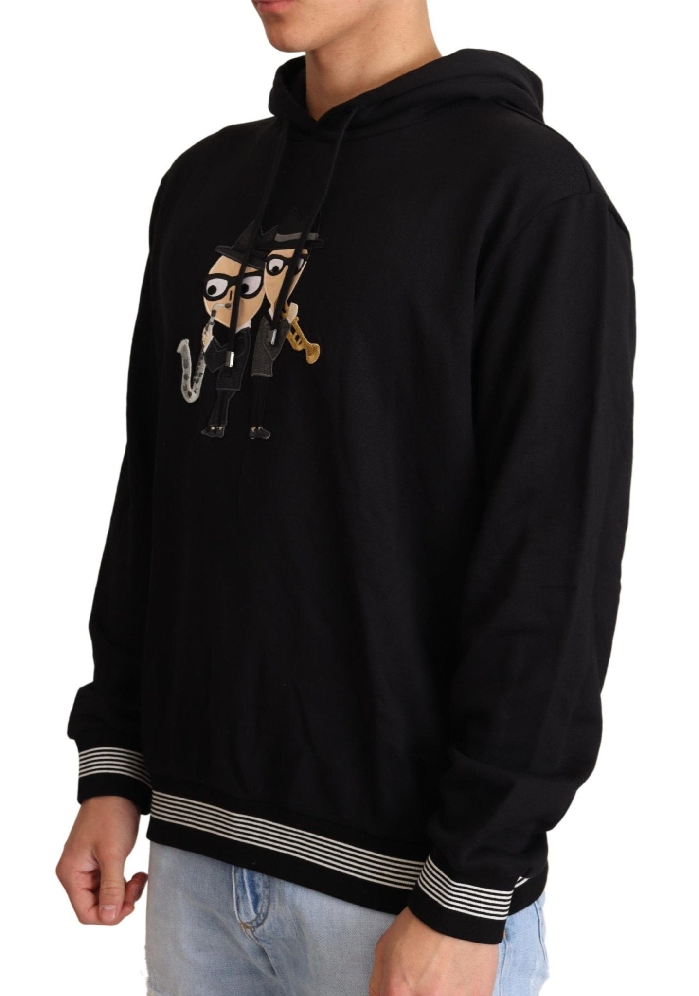 Dolce & Gabbana Elegant Embroidered Black Cotton Sweater - Sandy Store ByNet
