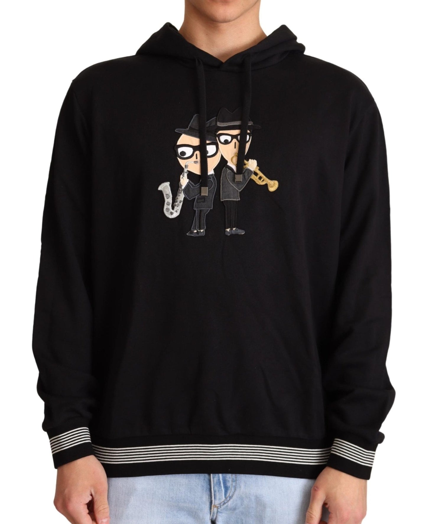 Dolce & Gabbana Elegant Embroidered Black Cotton Sweater - Sandy Store ByNet