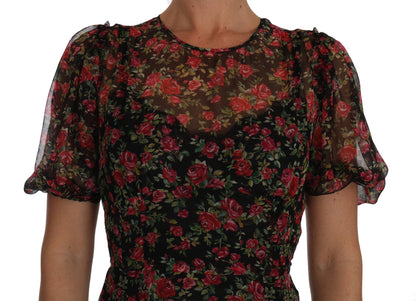 Dolce & Gabbana Elegant Floral A - Line Silk Dress - Sandy Store ByNet