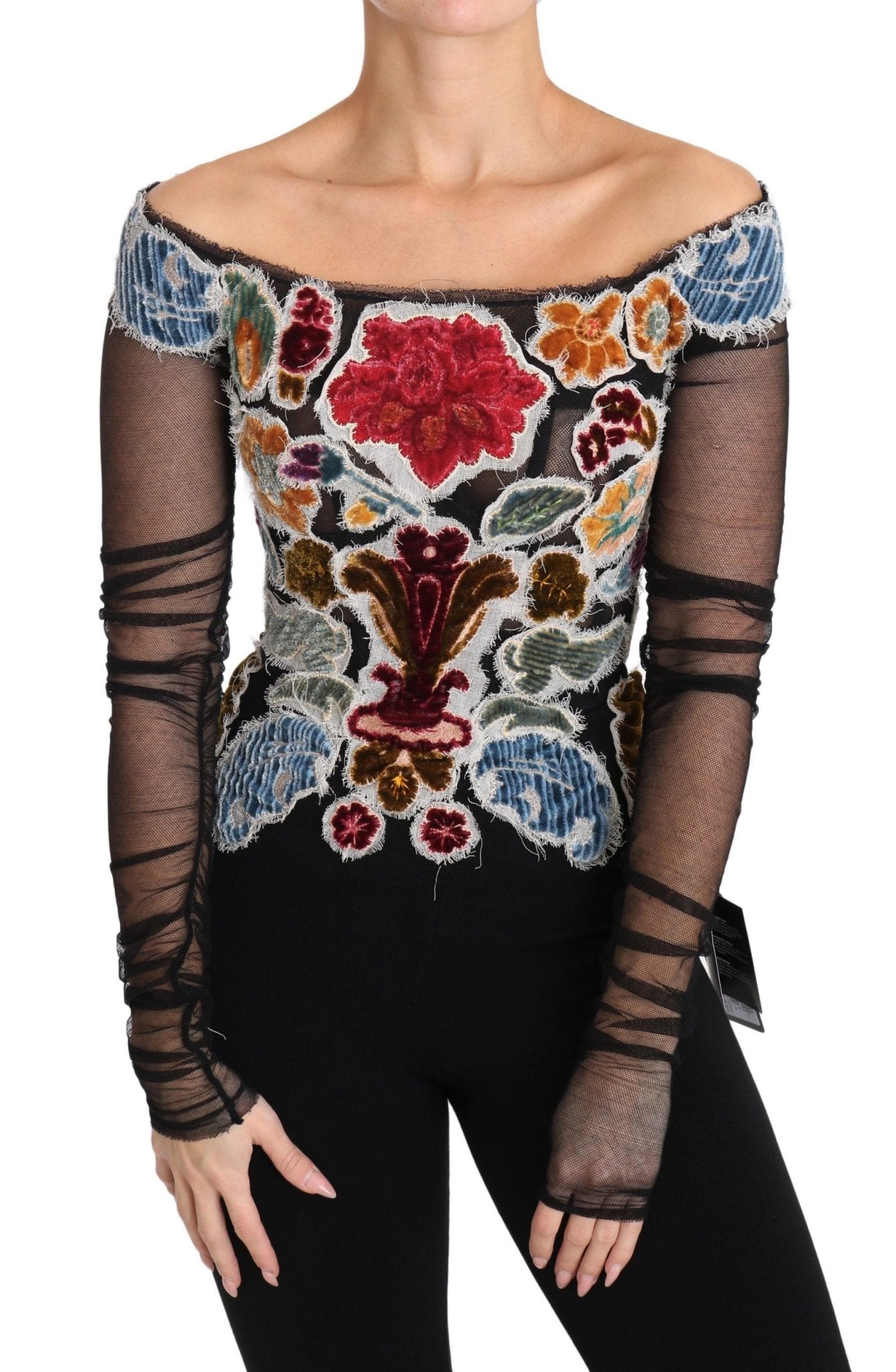Dolce & Gabbana Elegant Floral Applique Long Sleeve Top - Sandy Store ByNet