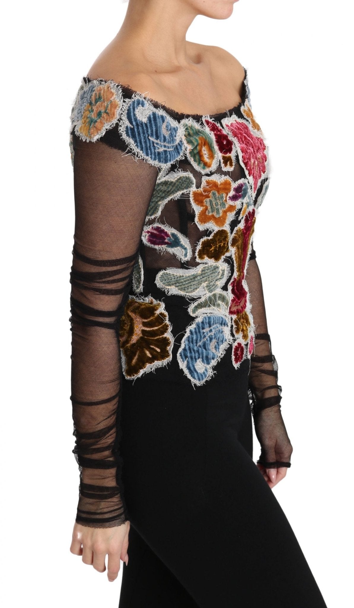 Dolce & Gabbana Elegant Floral Applique Long Sleeve Top - Sandy Store ByNet