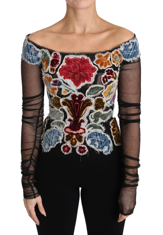Dolce & Gabbana Elegant Floral Applique Long Sleeve Top - Sandy Store ByNet