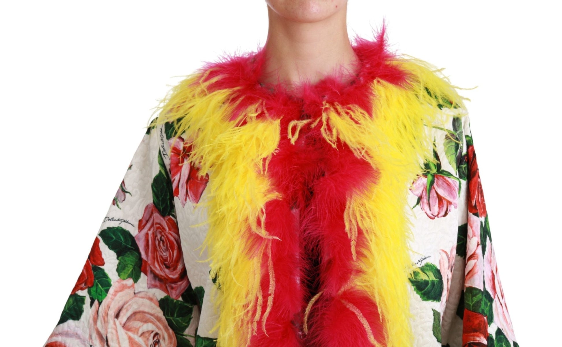 Dolce & Gabbana Elegant Floral Cape Jacket with Fur Details - Sandy Store ByNet