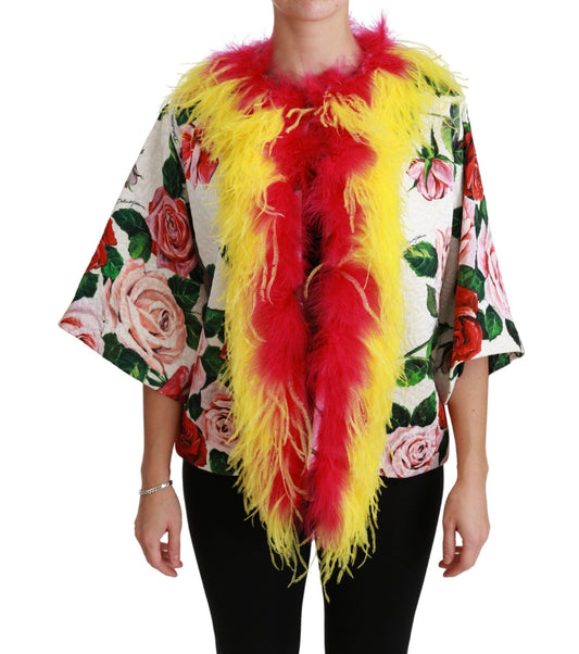 Dolce & Gabbana Elegant Floral Cape Jacket with Fur Details - Sandy Store ByNet