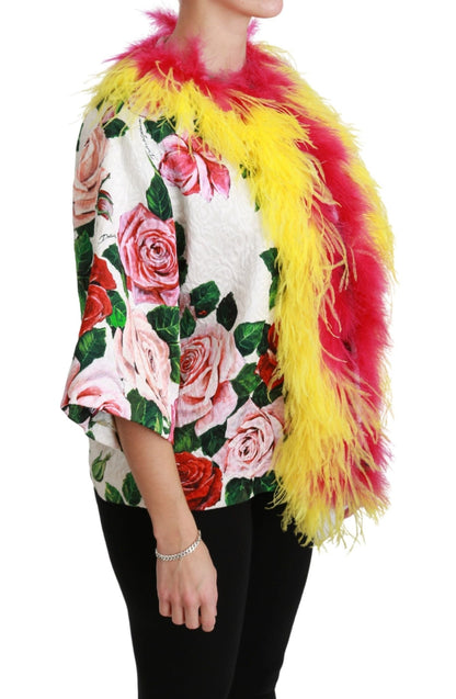 Dolce & Gabbana Elegant Floral Cape Jacket with Fur Details - Sandy Store ByNet