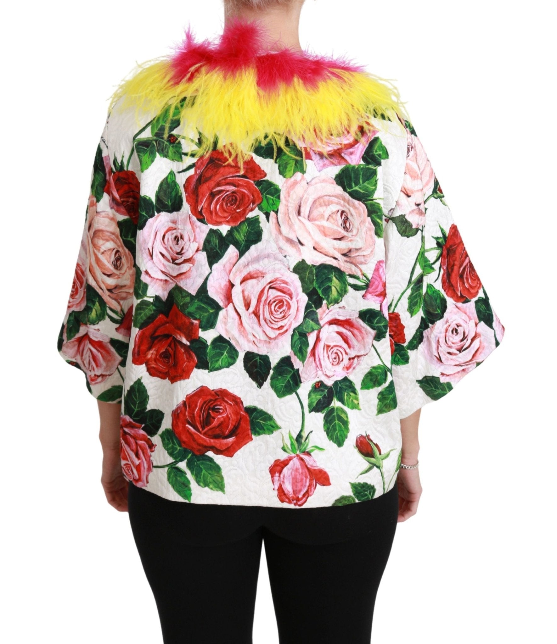 Dolce & Gabbana Elegant Floral Cape Jacket with Fur Details - Sandy Store ByNet