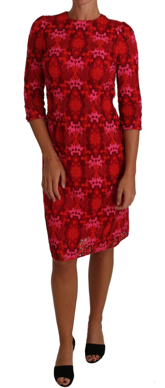 Dolce & Gabbana Elegant Floral Crochet Knee - Length Dress - Sandy Store ByNet