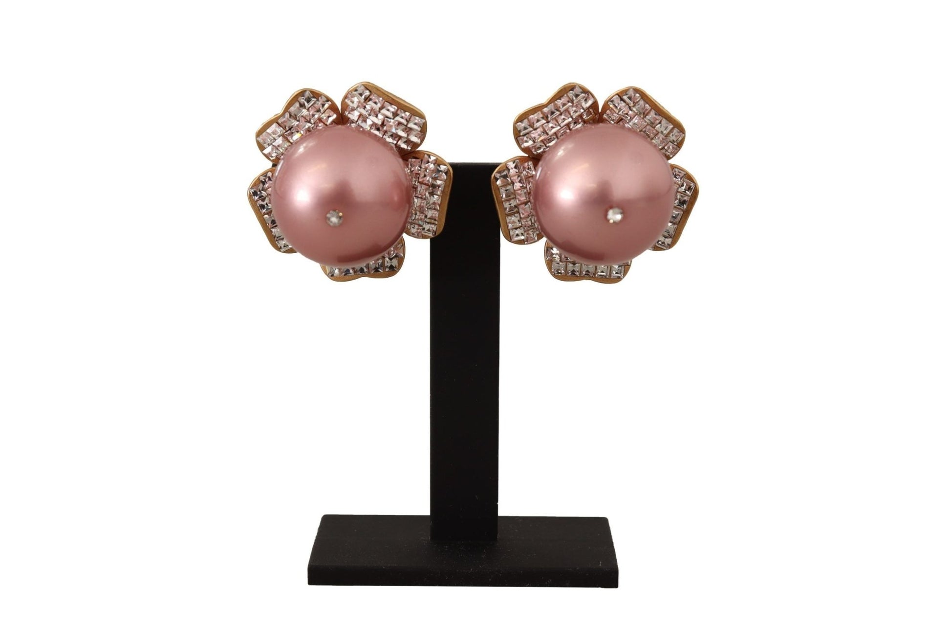 Dolce & Gabbana Elegant Floral Crystal Pearl Clip - On Earrings - Sandy Store ByNet