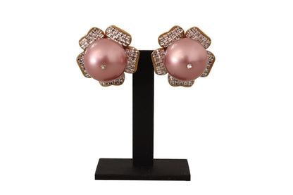 Dolce & Gabbana Elegant Floral Crystal Pearl Clip - On Earrings - Sandy Store ByNet