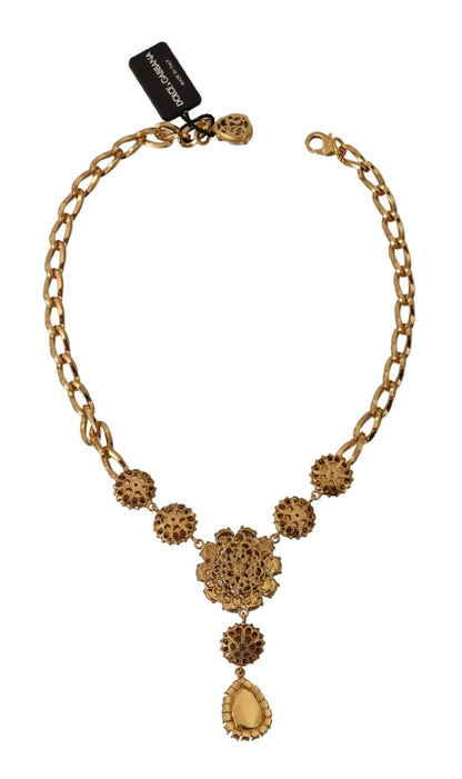 Dolce & Gabbana Elegant Floral Crystal Statement Necklace - Sandy Store ByNet