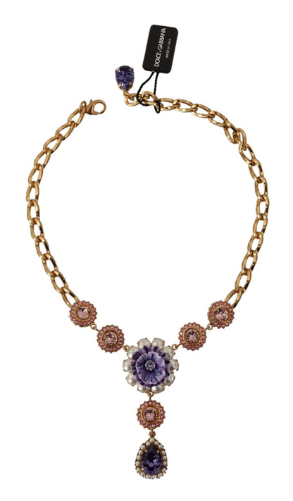 Dolce & Gabbana Elegant Floral Crystal Statement Necklace - Sandy Store ByNet