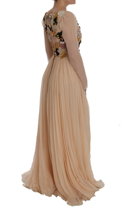 Dolce & Gabbana Elegant Floral Embroidered Silk Maxi Dress - Sandy Store ByNet