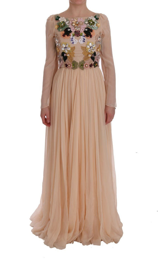 Dolce & Gabbana Elegant Floral Embroidered Silk Maxi Dress - Sandy Store ByNet