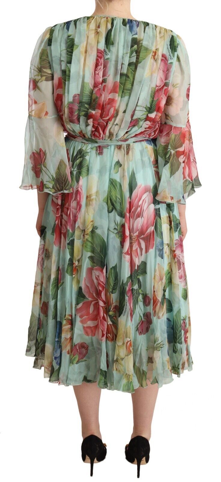 Dolce & Gabbana Elegant Floral Green Midi Silk Dress - Sandy Store ByNet