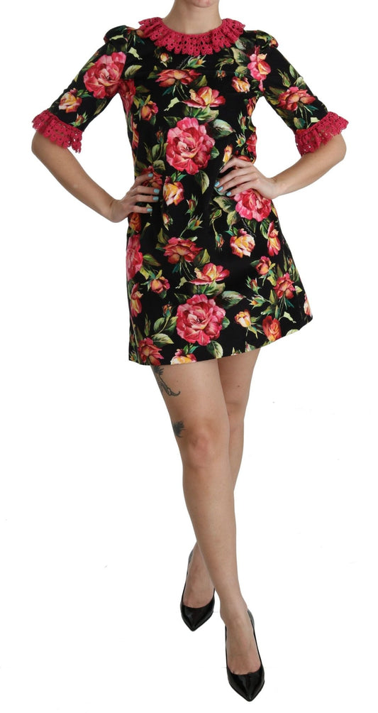 Dolce & Gabbana Elegant Floral Lace A - Line Mini Dress - Sandy Store ByNet