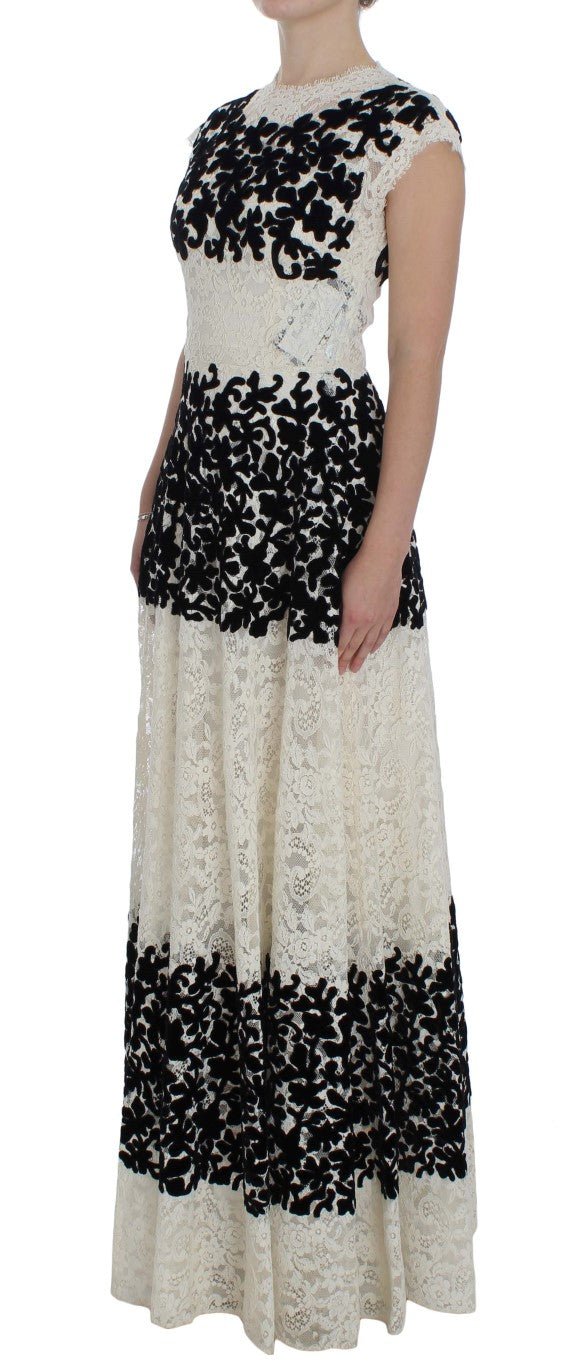 Dolce & Gabbana Elegant Floral Lace Cap Sleeve Maxi Dress - Sandy Store ByNet