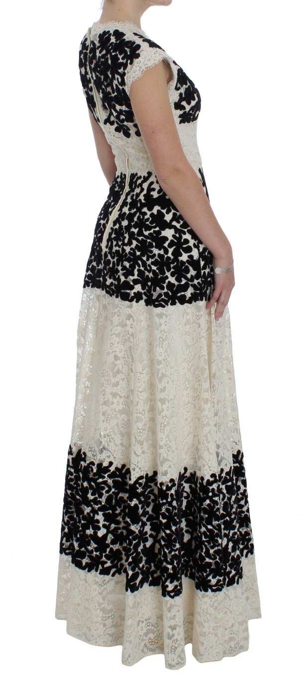 Dolce & Gabbana Elegant Floral Lace Cap Sleeve Maxi Dress - Sandy Store ByNet