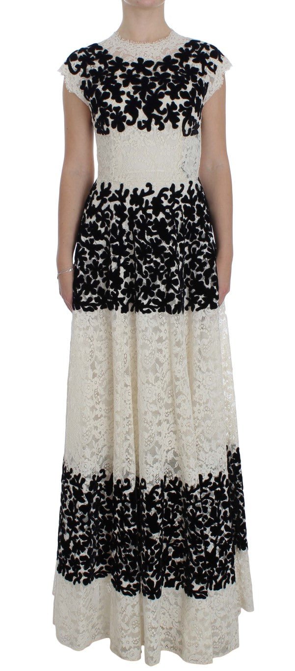Dolce & Gabbana Elegant Floral Lace Cap Sleeve Maxi Dress - Sandy Store ByNet