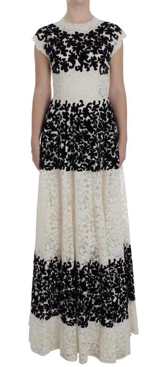 Dolce & Gabbana Elegant Floral Lace Cap Sleeve Maxi Dress - Sandy Store ByNet