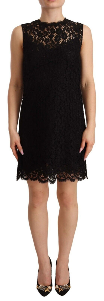 Dolce & Gabbana Elegant Floral Lace Sheath Dress in Black - Sandy Store ByNet