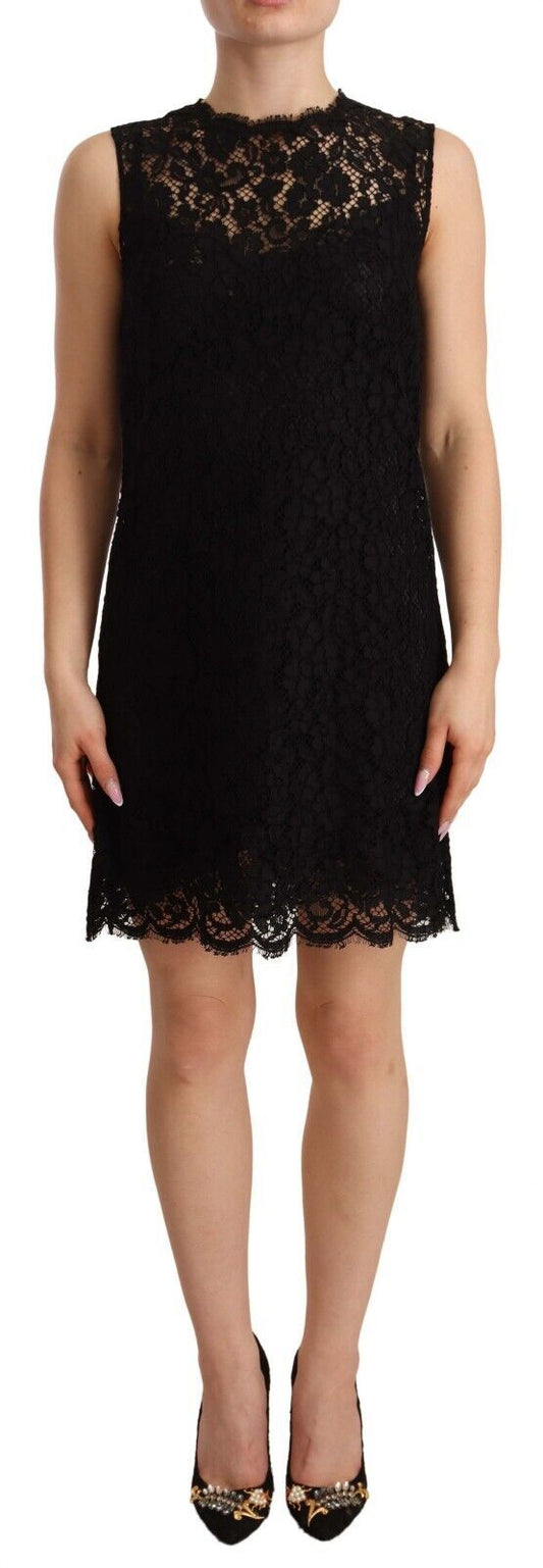 Dolce & Gabbana Elegant Floral Lace Sheath Dress in Black - Sandy Store ByNet