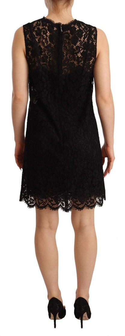 Dolce & Gabbana Elegant Floral Lace Sheath Dress in Black - Sandy Store ByNet