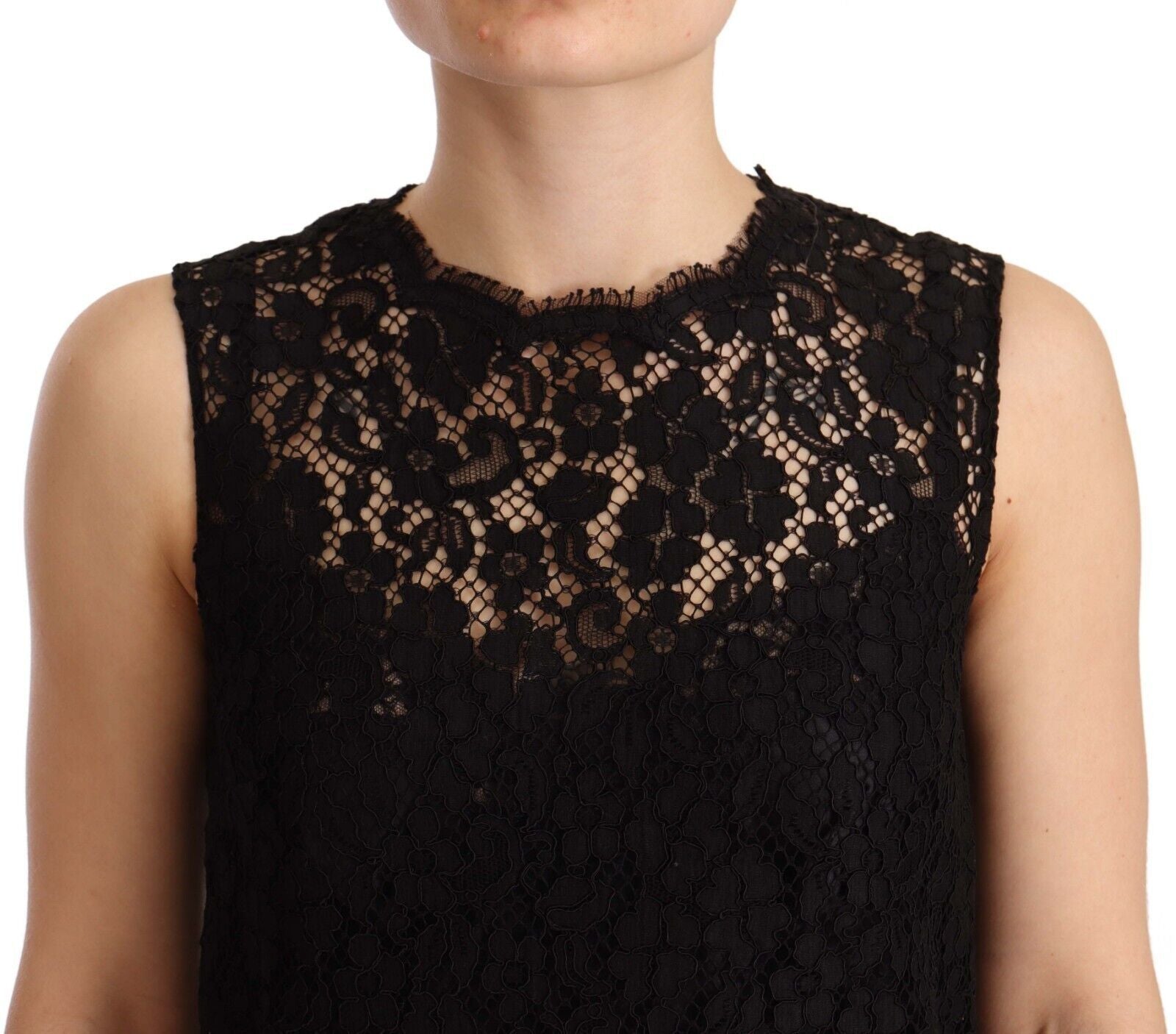 Dolce & Gabbana Elegant Floral Lace Sheath Dress in Black - Sandy Store ByNet
