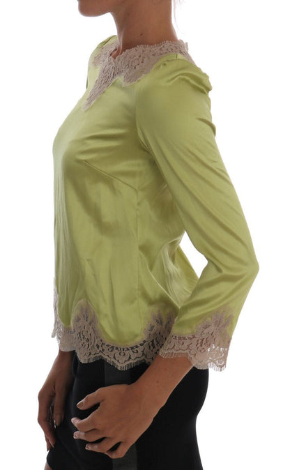 Dolce & Gabbana Elegant Floral Lace Silk Blouse - Sandy Store ByNet