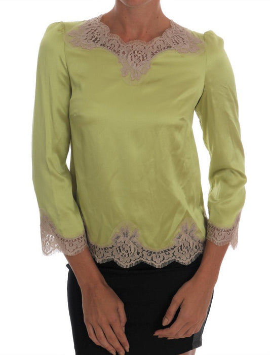Dolce & Gabbana Elegant Floral Lace Silk Blouse - Sandy Store ByNet