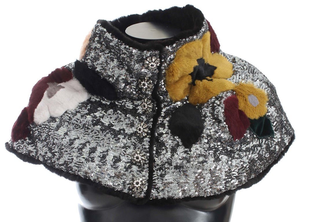 Dolce & Gabbana Elegant Floral Sequined Fur Scarf - Sandy Store ByNet