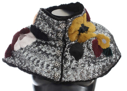 Dolce & Gabbana Elegant Floral Sequined Fur Scarf - Sandy Store ByNet