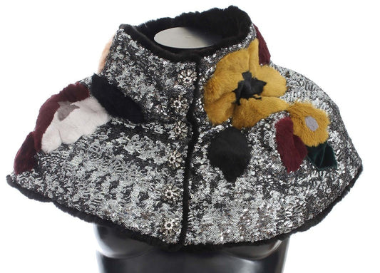 Dolce & Gabbana Elegant Floral Sequined Fur Scarf - Sandy Store ByNet
