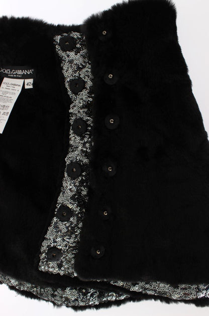Dolce & Gabbana Elegant Floral Sequined Fur Scarf - Sandy Store ByNet
