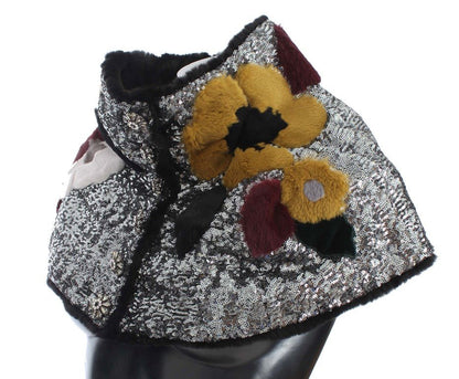 Dolce & Gabbana Elegant Floral Sequined Fur Scarf - Sandy Store ByNet