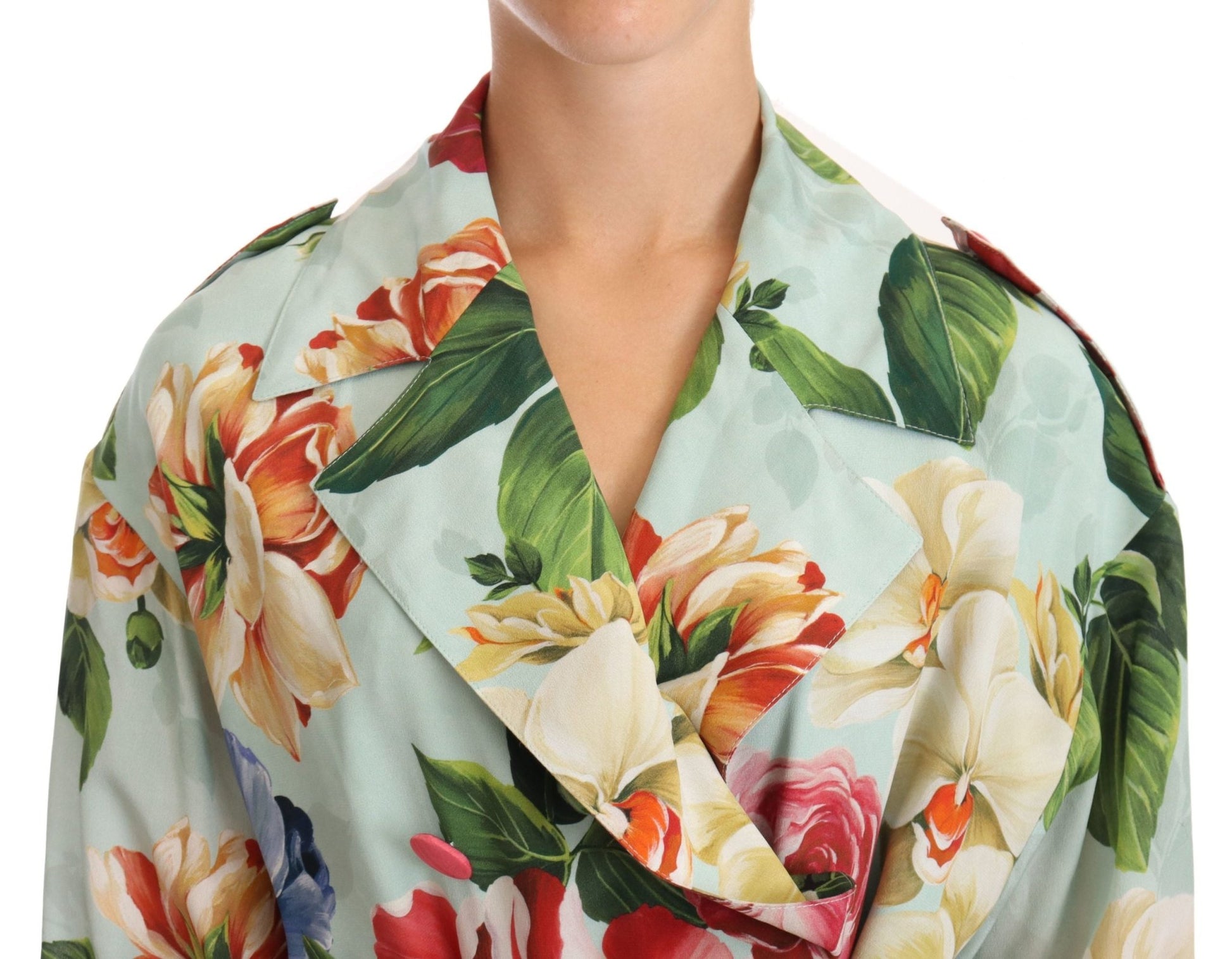 Dolce & Gabbana Elegant Floral Silk Trench Coat - Sandy Store ByNet
