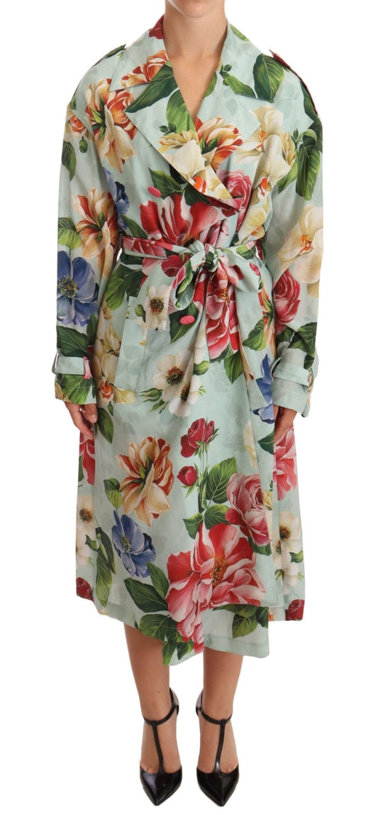 Dolce & Gabbana Elegant Floral Silk Trench Coat - Sandy Store ByNet