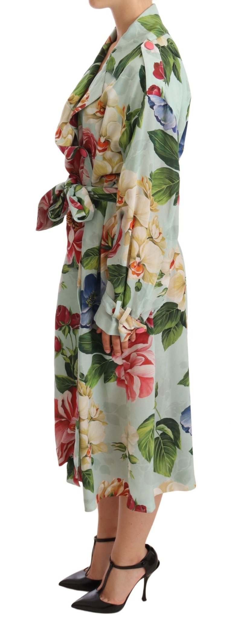 Dolce & Gabbana Elegant Floral Silk Trench Coat - Sandy Store ByNet