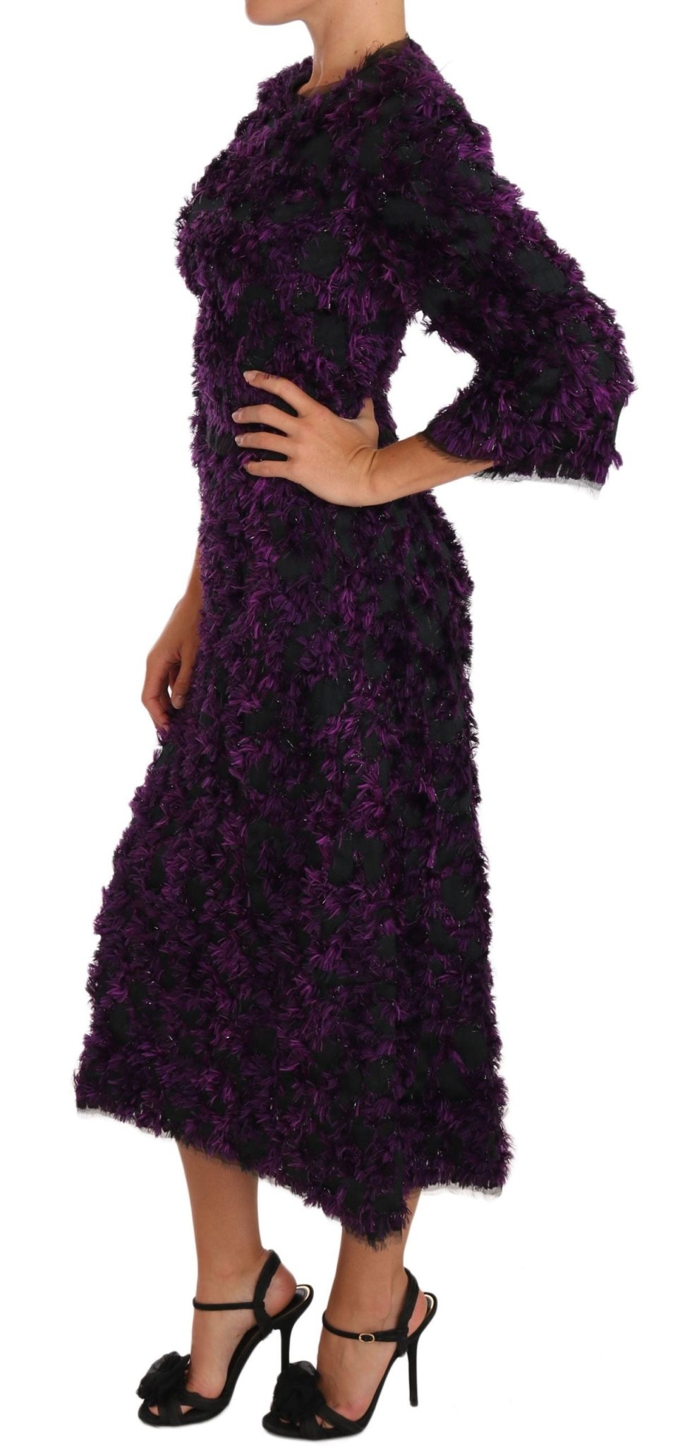Dolce & Gabbana Elegant Fringe Sheath Dress in Purple & Black - Sandy Store ByNet